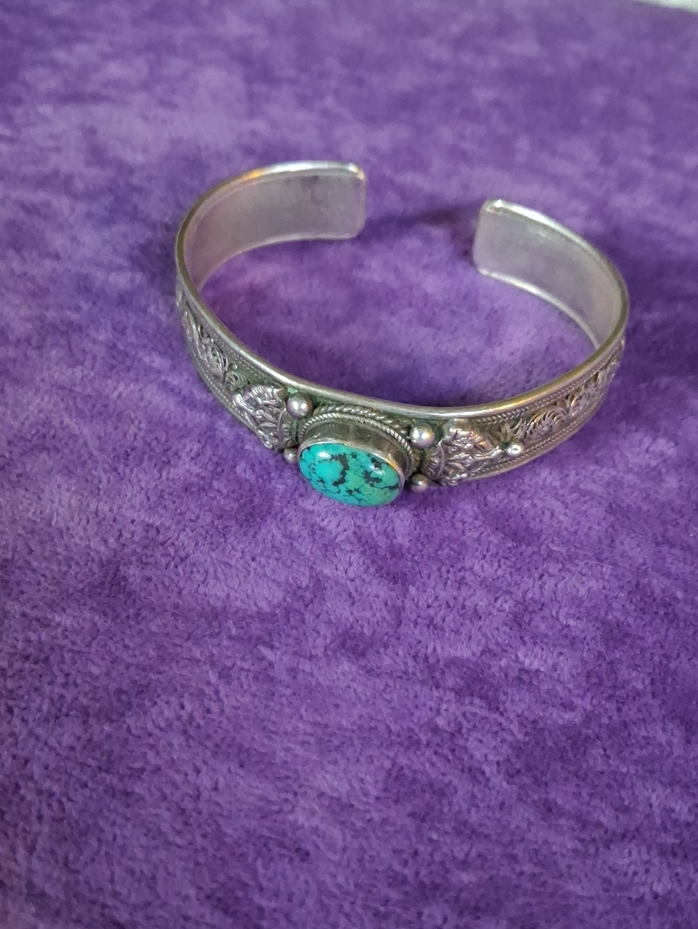 Turquoise Stone Sterling Silver Cuff Bracelet - Women Jewelry